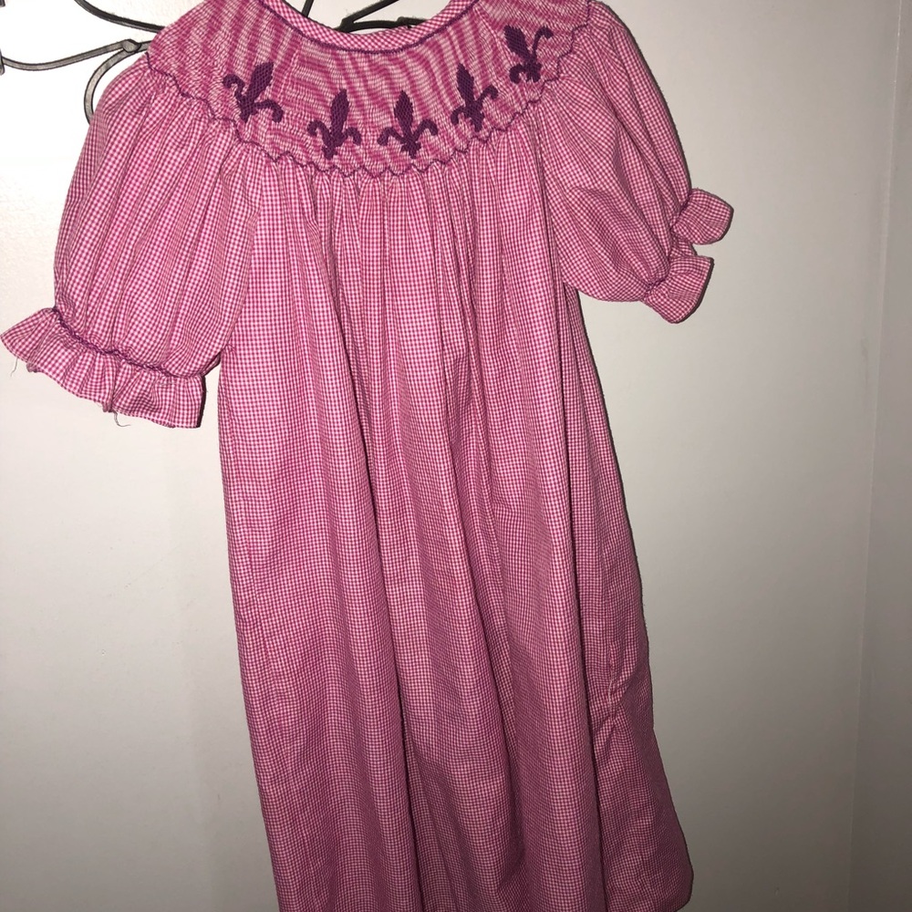 Smocked Dress Fleur De Leis Size 6 Ginger Hares